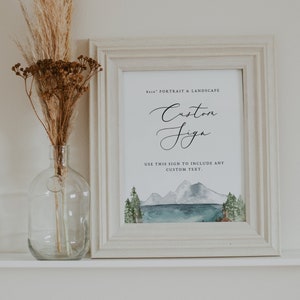 CLOVER Mountain Wedding Sign Template, Mountain Lake 8x10 Wedding Sign, Bohemian Editable Wedding Signs, Printable Wedding Signs, Bar Sign