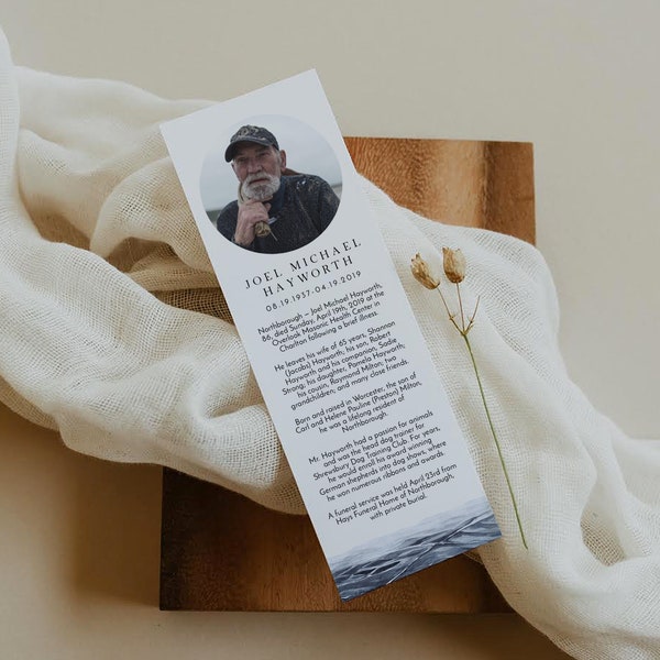 Obituary Bookmark Template, Printable Funeral Bookmark, Small Obituary Card Instant Download, Ocean Fishing Funeral Memorial Card DIY - ML3