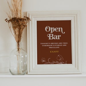 FARRAH Printable Open Bar Sign, Funny Open Bar Sign Instant Download Template, Wedding Bar Sign, 70's Themed Groovy Bohemian Eclectic DIY