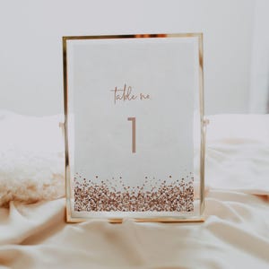 REGINA Rose Gold Hochzeit Tischnummer Vorlage, druckbare Tischnummer, Dusty Blush Pink Pailletten Tischnummer, Dusche Tischnummer Glitzer