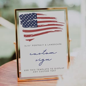 AMERICAN FLAG Custom 5x7&quot; Sign Template, Usa Flag Custom Signage, Printable Party Signs, DIY Military Police Fourth of July United States