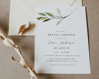 ISABELLA Greenery Bridal Shower Invitation Template, Bohemian Bridal Shower Invite Printable, Minimalist Bridal Shower Evite Instant DIY