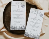 REGINA Disco Dinner Menu Template, Printable Menu Cards, Last Disco Bachelorette Menu, Disco Bridal Shower, Silver Glitter Sequins Menu Card