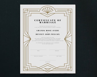 DAISY Art Deco Marriage Certificate Template, 20's Inspired Marriage Certificate Keepsake, Gatsby Wedding Marriage Certificate, EDITABLE