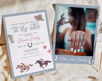 ROSALIND Kentucky Derby Bridal Shower Invitation Template, Horse Racing Bridal Shower Invite, Preakness Bridal Shower Invite, Dusty Blue DIY