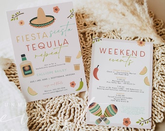 LOLITA Fiesta Bachelorette Invitation Template, Final Fiesta Bachelorette Invite & Itinerary Printable, Fiesta Siesta Tequila Repeat Evite