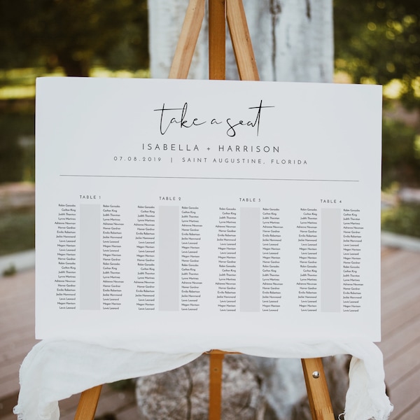 ADELLA Minimalist Banquet Seating Chart Template, Modern Banquet Style Seating Chart Printable, Simple Long Table Seating Sign