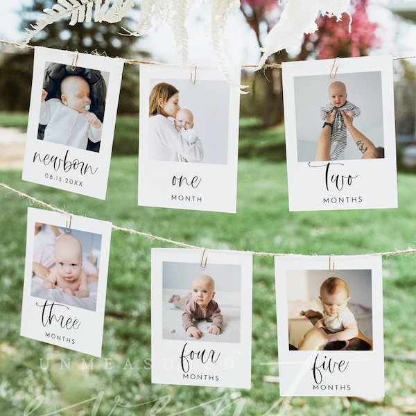 First Birthday Photo Banner, 1st Birthday Photo Banner, Modern Minimalist Monthly Milestone Photo Cards, Gender Neutral Photo Cards JOLIE