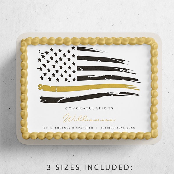 Thin Gold Line Cake Topper TEMPLATE, Dispatcher Retirement Cake Topper, Thin Yellow Line Printable Cake Topper, Instant Download Distressed
