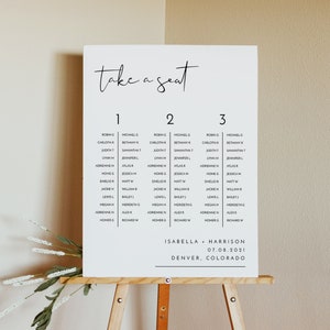 ADELLA Minimalistischer Bankett-Tisch Sitzplan, Mikro-Hochzeits-Sitzplan Vorlage, moderner Sitzplan für langen Tisch, druckbares Poster lang