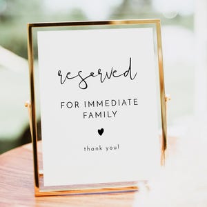 Minimalist Reserved Table Sign Template, Reserved for Family Sign Printable, Modern Wedding Sign, Simple Wedding Sign - ADELLA
