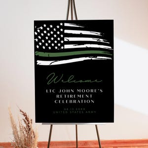 THIN GREEN LINE Retirement Party Welcome Sign Template, Army Retirement Welcome Poster, Military Retirement Welcome Sign Printable Diy