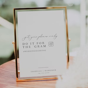 Minimalist Wedding Hashtag Sign Template, Elegant Wedding Photo Share Sign, Modern Script Wedding Pictures Poster - EVELYN