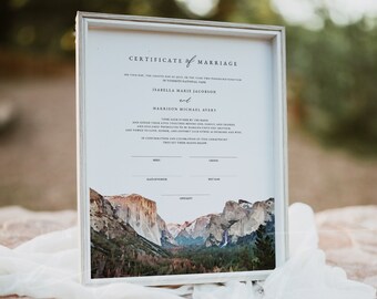 YOSEMITE Marriage Certificate, Wedding Certificate, Handfast Certificate, Mountain Wedding Keepsake, Yosemite National Park Watercolor DIY