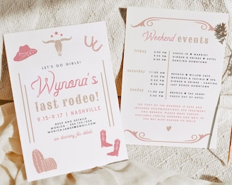 Rodeo Bachelorette Invitation Template, Cowgirl Bachelorette Invitation, Nashville Bachelorette Invite, Let's Go Girls Itinerary DIY WYNONA