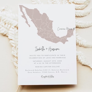 Mexico Wedding Invitation Template, EDITABLE Mexico Map Wedding Invite with Photo, Cancun Destination Wedding Travel Themed Tropical QUINN