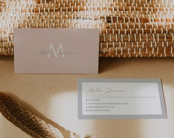LAYLA Blush Business Card Template, Gray Business Card, Grey Business Card, Monogram Business Card, Pink Business Card, Modern Business Card