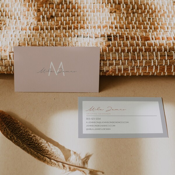 LAYLA Blush Business Card Template, Gray Business Card, Grey Business Card, Monogram Business Card, Pink Business Card, Modern Business Card