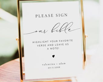 Minimalist Sign Our Bible Sign, Modern Please Sign Bible Guestbook Sign, Elegant Wedding Guestbook, Modern Minimalist Wedding - VALENTINA