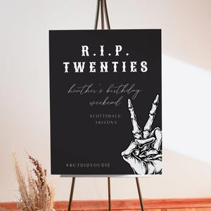 RIP Twenties Birthday Welcome Sign Template, RIP 20&#39;s Welcome Sign, Skull Birthday Welcome, Gothic Floral Birthday Welcome Poster Diy - NOVA