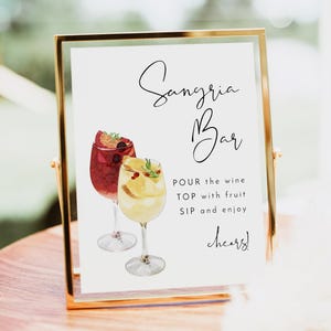 Minimalist Sangria Bar Sign Template, Modern Sangria Station Printable, Simple Watercolor Sangria Sign Editable - ADELLA