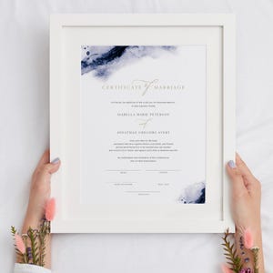 Blaue Aquarell Hochzeit Heiratsurkunde Vorlage, Schwarze Heiratsurkunde, Heiratsurkunde Andenken Instant - ANYA