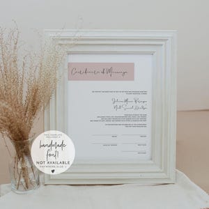Blush Heiratsurkunde Vorlage, Mauve Heiratsurkunde Printable, Moderne Minimalistische Heiratsurkunde Andenken - JALAINE