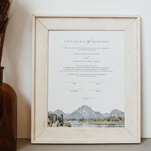 TETON NATIONAL PARK Heiratszertifikat, Hochzeitszertifikat, Handfast-Zertifikat, Hochzeitsandenken in den Bergen, Grand Teton Skyline Diy