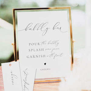 Minimalist Mimosa Bar Sign Template, Elegant Bubbly Bar Sign and Tags Printable, Modern Script Bridal Brunch Mimosa Bar Sign VALENTINA