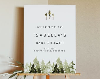 JENNA Pine Baby Shower Welcome Sign Template, Pine Tree Welcome Sign Poster, Forest Baby Shower, Mountain Baby Shower Welcome Printable