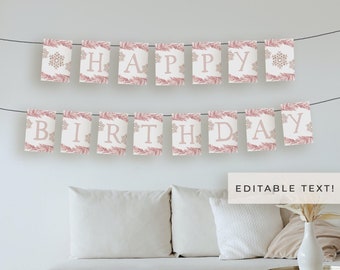 Plantilla de pancarta de feliz cumpleaños invernal con rubor de RORY, pancarta de cumpleaños con copos de nieve congelados, pancarta de cumpleaños de Onderland invernal, letrero de bienvenida