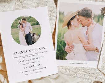 ZARA Printable Wedding Reschedule Announcement Photo Change of Plans Save the Date Modern Minimalist Wedding Date Change Card Templett