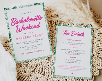 BARB Bachelorette Invitation Template, Hot Pink Bachelorette Invite, Tropical Bachelorette Invitation Instant Download, Beach Bachelorette