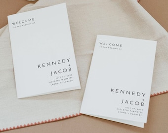 Minimalist Foldable Wedding Program Template, Modern Wedding Program Template Folded, Wedding Program Printable, Instant Classic DIY KENNEDY