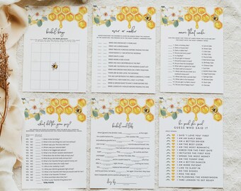ROMY Bee Bridal Shower Game Bundle, Honeycomb Bridal Shower Game Kit, Bridal Shower Games Printable, Rustic Bumble Bee Bridal Shower DIY
