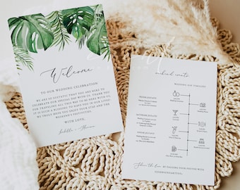 Tropical Wedding Timeline Template, Destination Welcome Letter, Welcome Bag Timeline, Beach Welcome Bag Timeline, Templett Wedding DIY CORA
