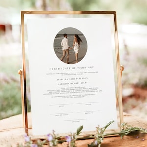 Nowoczesny szablon świadectwa ślubu do wydrukowania Minimalistyczny certyfikat ślubu Pamiątka ceremonii ślubnej - WILLOW