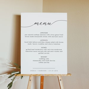 Großes Menü Schild bedruckbar, Menü Poster Sofort-Download, Kalligraphie Hochzeitsmenü, Skript Hochzeitsmenü, moderne minimalistische Hochzeit ASHER
