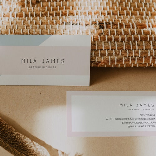Blush Business Card Template Minimalist Business Cards Mint Etsy