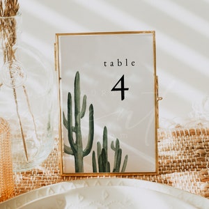 Modelo de números de mesa de cacto ELEANOR, números de mesa de casamento no deserto, números de mesa de casamento de cacto para impressão, cartões de números de mesa Boho