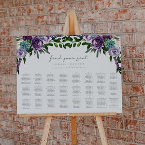 Paarse bloemen succulent alfabetische zitplaatsen grafieksjabloon, bruiloft zitplaatsen grafiek, alfabetische volgorde zitplaatsen grafiek, instant - OLIVIA