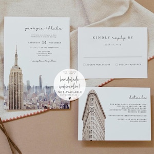NEW YORK CITY Hochzeitseinladung Vorlage, New York Skyline Hochzeitseinladung, New York Skyline, Aquarell New York Empire State Set