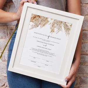 Boho Heiratsurkunde Vorlage, druckbare Heiratsurkunde, Andenken, Herbst Boho Wüste Aquarell Trockenes Pampasgras - CIERA