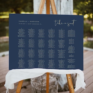 Navy and Gold Wedding Seating Chart Template, Printable Alphabetical Seating Sign, Modern Minimalist Winter Wedding Seating CAITLIN