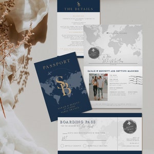 Passport Wedding Invitation Template Suite, Travel Themed Wedding Invitation Instant Download, Adventure Abroad Boarding Pass DIY - ATLAS