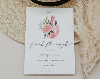 KAYA Final Flamingle Bridal Shower Invitation Template, Watercolor Flamingo Bridal Shower Invite Printable, Let's Get Flocked Up Tropical
