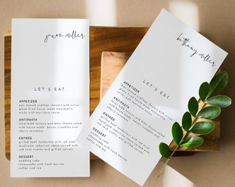 ADELLA Minimalist Wedding Menu with Guest Name Template, Modern Place Card Menu Printable, Minimalist Wedding Dinner Menu with Name