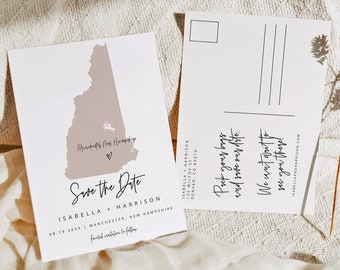 QUINN New Hampshire Wedding Invitation Template, EDITABLE New Hampshire Map Wedding Invite with Photo, Manchester Destination Wedding Travel