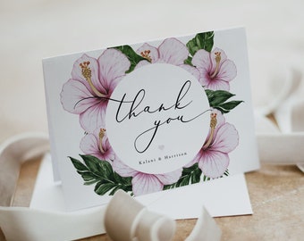 KALANI | Hibiscus Thank You Card Template, Tropical Thank You Card Printable, Beach Thank You Card, Wedding Baby Shower Bridal Shower DIY