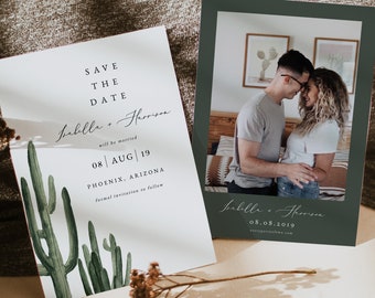 ELEANOR Cactus Save the Date Template, Desert Wedding Save the Date Cards, Minimal Save the Date, Bohemian Save the Date, Boho Wedding DIY